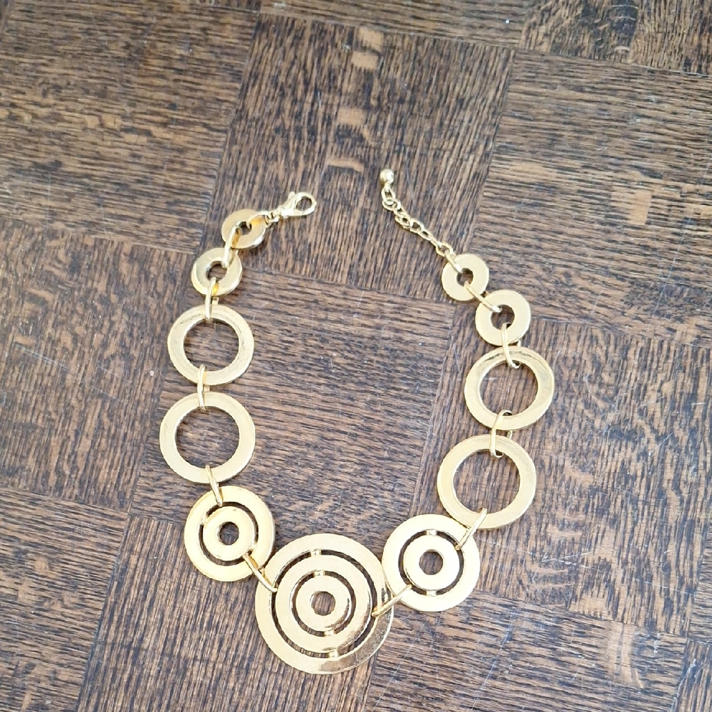 Gold Tone Concentric Circlea Geometric Necklace